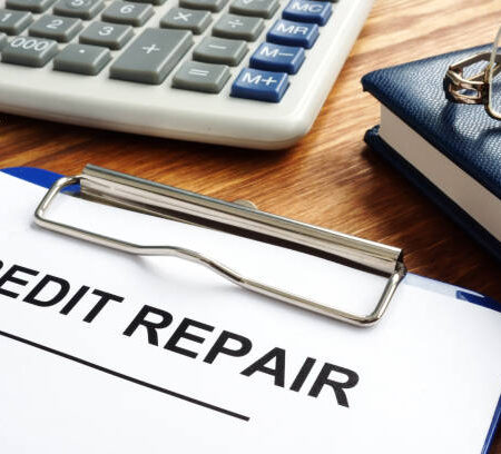 Credit repair form in a clipboard. Bad credit score. Credit repair form in a clipboard. Bad credit score.